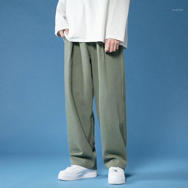 

hip-hop straight pants mens trousers spring summer cotton wide-leg men's fashion casual men streetwear korean loose, Black