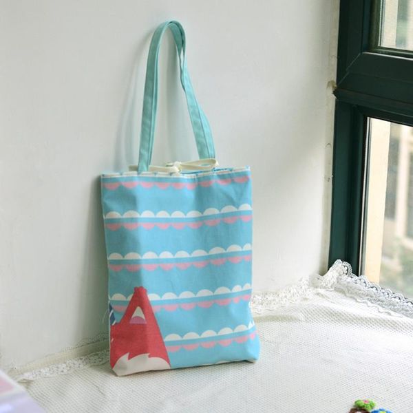 

shopping bags contrast color cotton canvas shoulder bag tote print wave e002