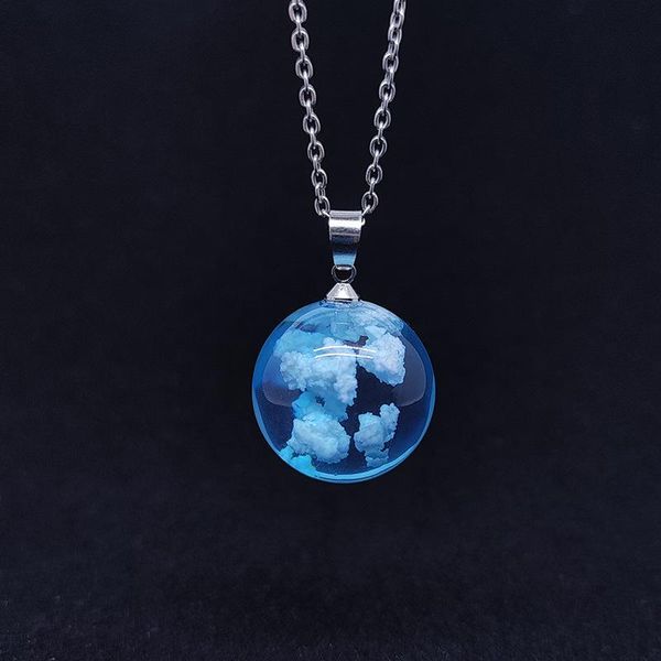 

pendant necklaces european and american trend personality blue sky white cloud necklace for women spherical resin jewelry, Silver