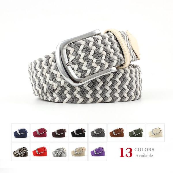 

belts 11colors belt for men/women,all-match canvas woven metal pin buckle elastic force waist student jean pants cintos, Black;brown