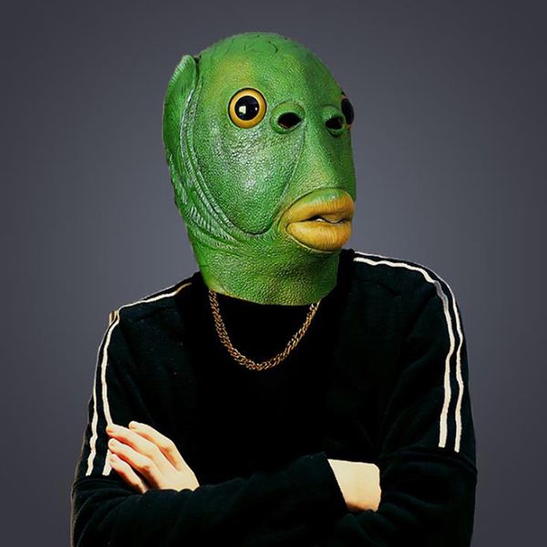 

1pc funny ugly green fish head latex cosplay party halloween alien mask