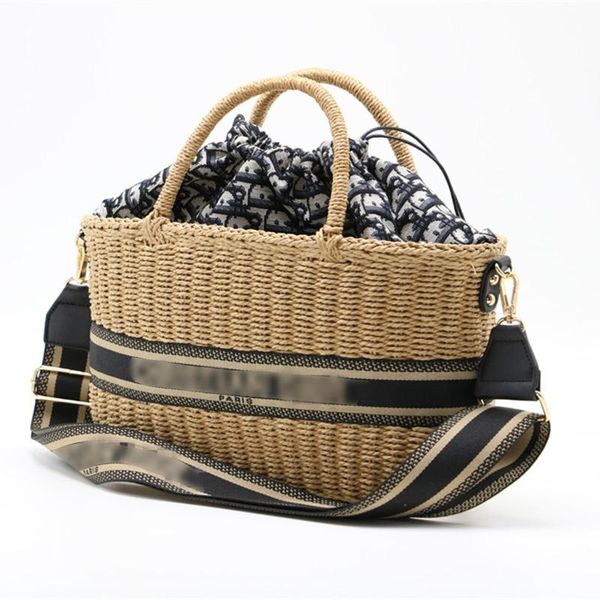 

storage bags rattan grass shoulder straw women's knitting handbags handmade bag travel wicker basket with button