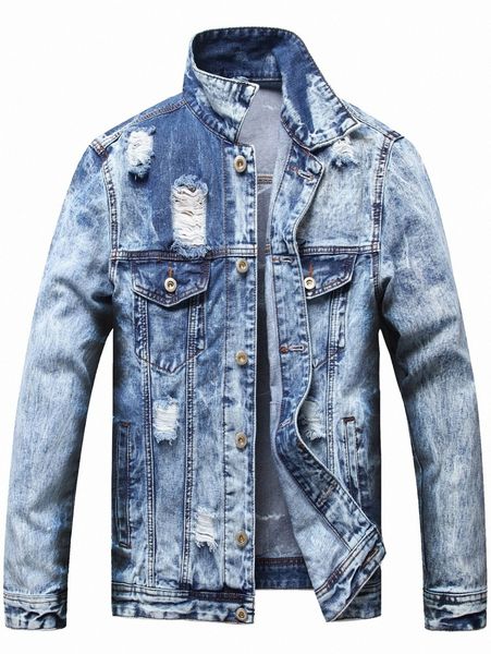 

men flap pocket button front denim jacket c1i8#, Blue