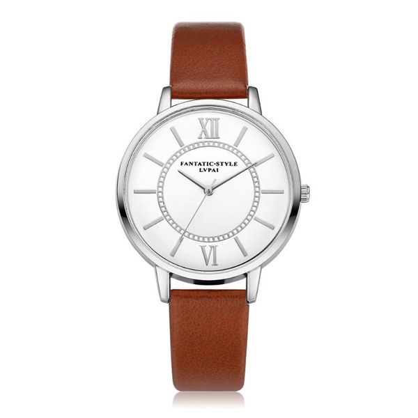 

wristwatches fashion women roman numeral leather quartz analog wrist watch para mujer kadin kol saati zegarki damskie smart clock, Slivery;brown
