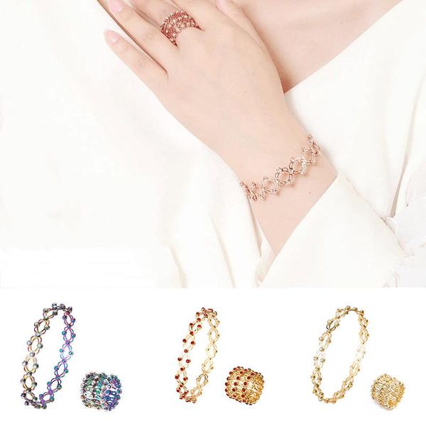 

link, chain personality bracelet bangle for women men wedding jewelry charm retractable rhinestone inlaid twist adjustable, Black