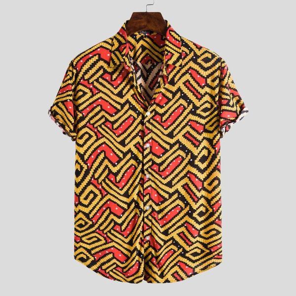 

abstract pattern button linen short sleeve retro shirts printing turn down collar summer shirt for men83 men's casual, White;black