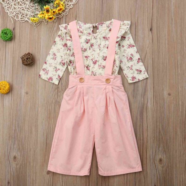 

2pcs toddler kids baby girl winter clothes floral pants overall outfits sweet set childrens clothing, White