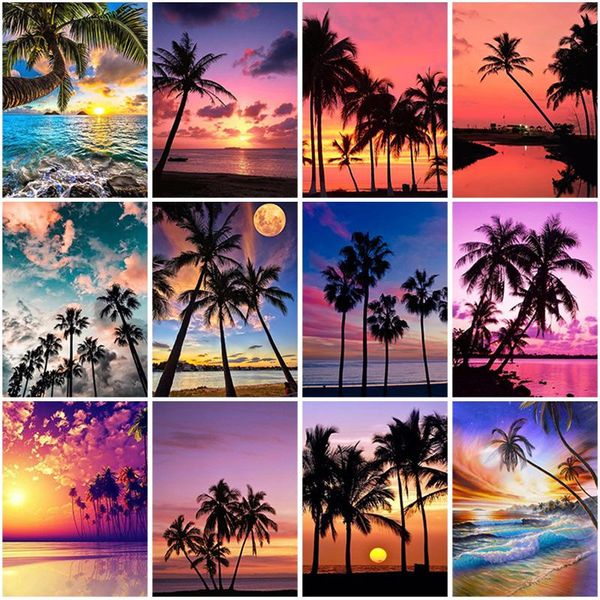 

diamond painting diy 5d sunset art embroidery sea view cross stitch full round/square drill resin home decor manual gift