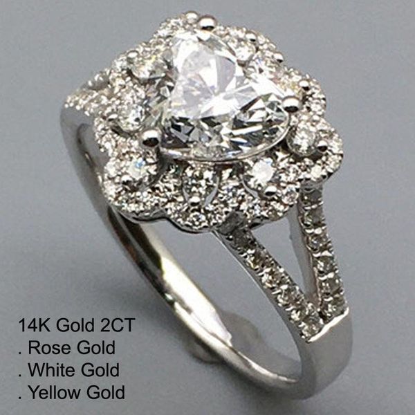 

cluster rings 14k white gold 2 moissanite diamond ring women heart cute romantic wedding party engagement anniversary ct d color, Golden;silver