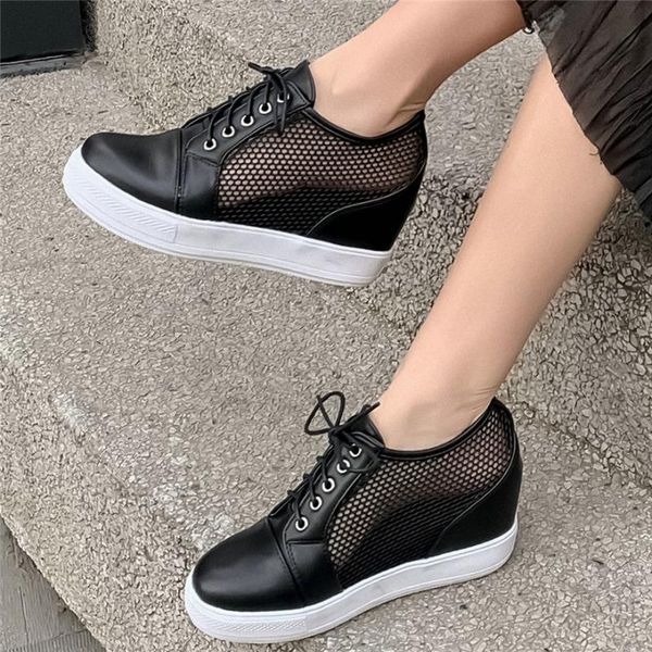 

dress shoes fashion sneakers women lace up straps wedges high heel gladiator sandals female round toe platform pumps breathable boots, Black