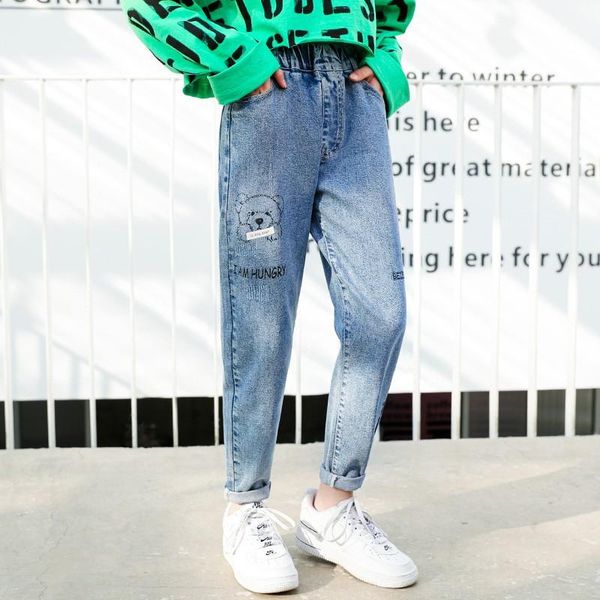 

jeans girls clothes kids classic bottoms children denim clothing long pants trousers teen elastic waist, Blue