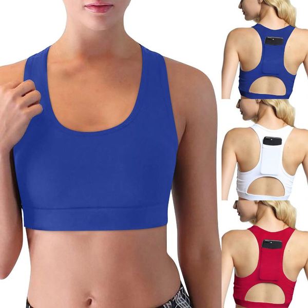 

fitness women back pocket portable mobile yoga shockproof running bra sport femme soutien gorge outfit