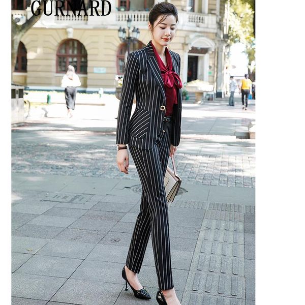 

women's suits & blazers women white stripe slim pant female suit dress lapel business office work wear jacket+pants 2 pieces ladies, White;black
