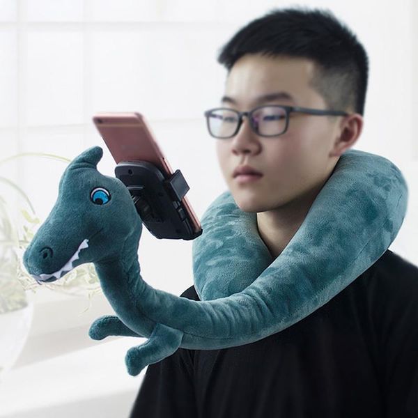 

pillow travel with mobile phone holder lazy u shape neck support flexible 360 degree rotating body