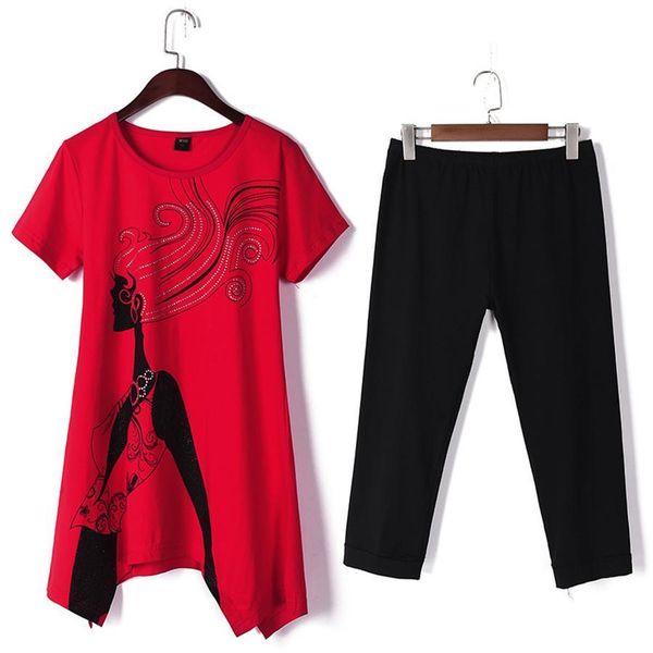 

5xl sports suits women tracksuits summer casual large size cropped pants suit loose two piece sets female, Gray