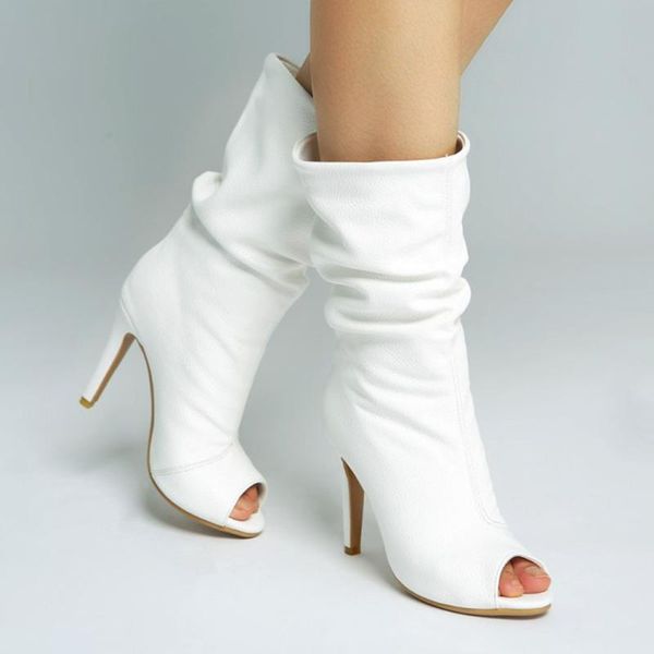 

boots 2021 big size 47fashion dinner style super high heel roman peep toe women's solid white summer shoes, Black