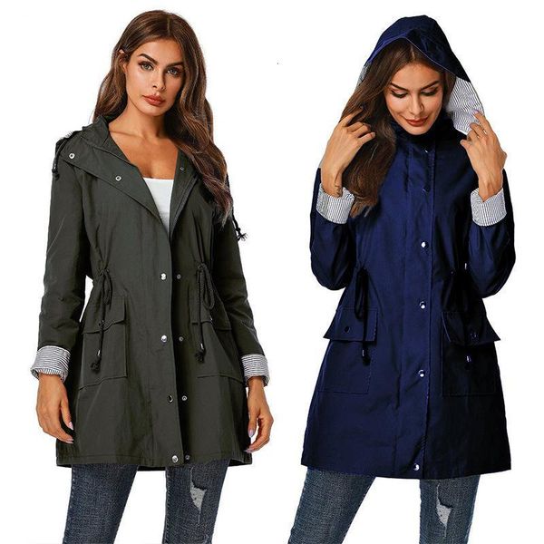 

women's trench coats thin coat ladies casual hooded high waist waterproof design jacket mid-length windbreaker rainproof ipcr, Tan;black