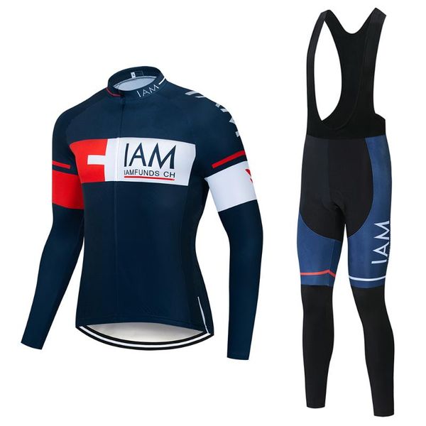

racing sets 2021 est men long sleeve cycling jersey set bib pants hombre mtb equipment iam bicycle clothes suit, Black;blue