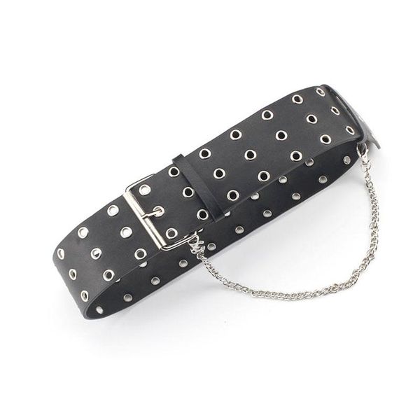 

belts women wide leather waist corset female fashion punk style three row hole pin buckle belt chain ladies dress waistband accessory, Black;brown