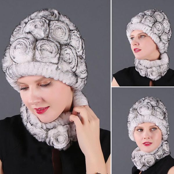 

hats, scarves & gloves sets 1set girl knitted caps rex fur hat scarf winter comfortable women warm, Blue;gray