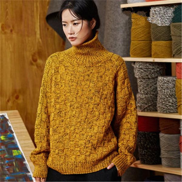 

100%hand made pure wool turtleneck thick knit women streetwear loose h-straight pullover sweater one&over size women's sweaters, White;black