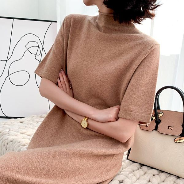 

high-end cashmere women casual long knees dresses sweater autumn winter loose soft knitted large size jumpes women's sweaters, White;black