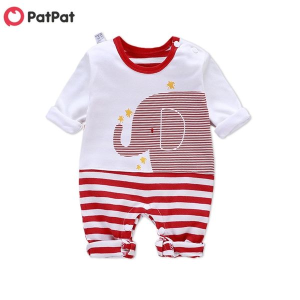 

spring and autumn cotton casual baby striped elephant print jumpsuit crawling boots born 210528, White