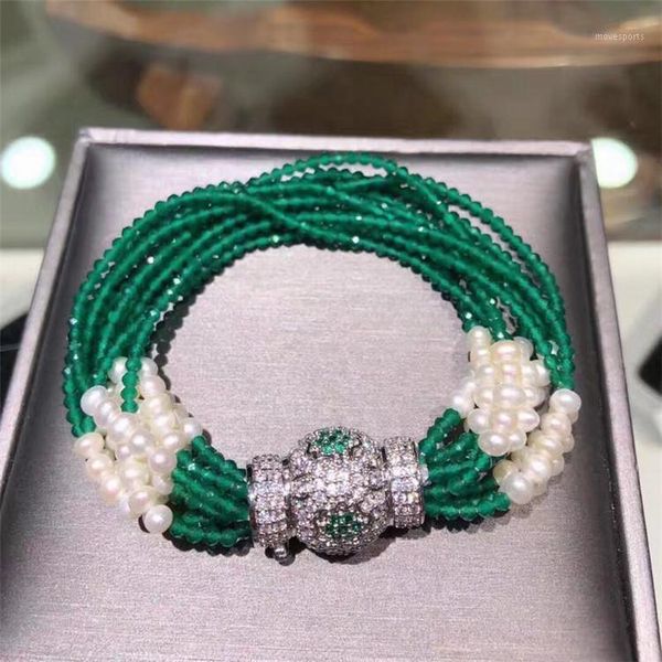 

charm bracelets chrysoprase with pearl multistrand bracelet europe fashion design 18cm length women handmade jewelry gifts1, Golden;silver