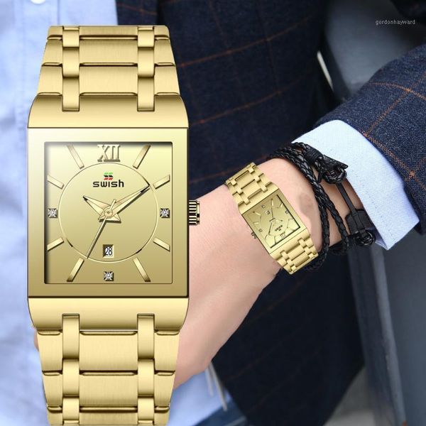 

golden watches men men's designer square quartz wrist watch fashion steel dress man relogio masculino wristwatches, Slivery;brown