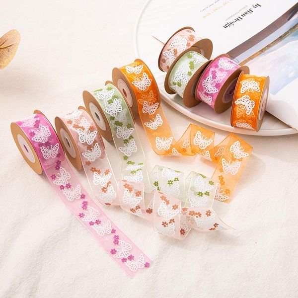 

jewelry pouches, bags 5m 2.5cm colorful butterfly organza ribbon for diy craft gift wrapping hair bowknot handmade supplies, Pink;blue