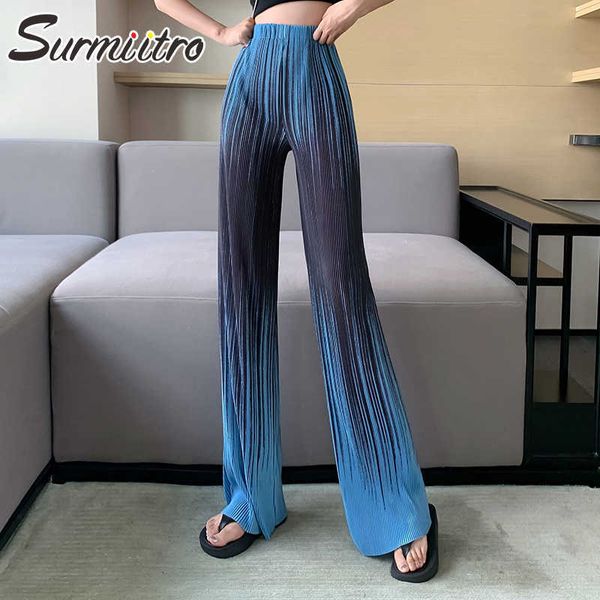 

surmiitro summer fashion tie dye gradient striped long pants women korean style floor length high waist trousers female 210712, Black;white
