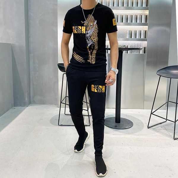 

men's tracksuits brand 2-piece summer design diamond slim sportswear, Gray