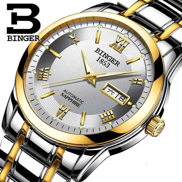 

binger luxury brand 2017 men automatic mechanical watches fully steel sports military waterproof, Slivery;brown