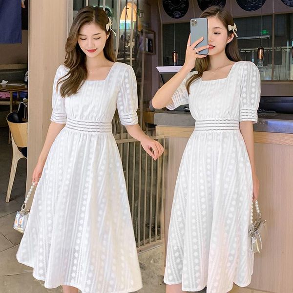 

maternity dresses 620# 2021 summer korean fashion white lace nursing long dress slim a line feeding clothes for pregnant women pregnancy