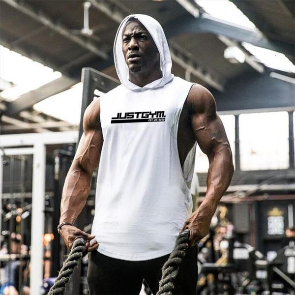 

brand clothing bodybuilding hoodie sleeveless shirt fitness mens tank muscle vest cotton gym sportswear, White;black