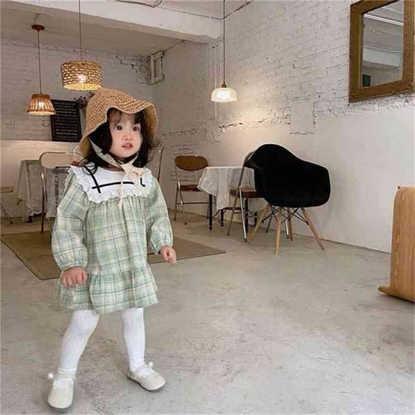 Frühling Ankunft Mädchen Langarm Plaid Kleid Kinder Koreanische Design Kleider Kleidung 210528