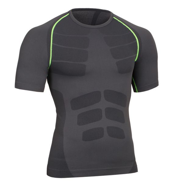 

men's tracksuits fashion summer fitness muscle practise ny sweat nylon elastic net cloth short sleeve bodybuilding shaper 8joq, Gray