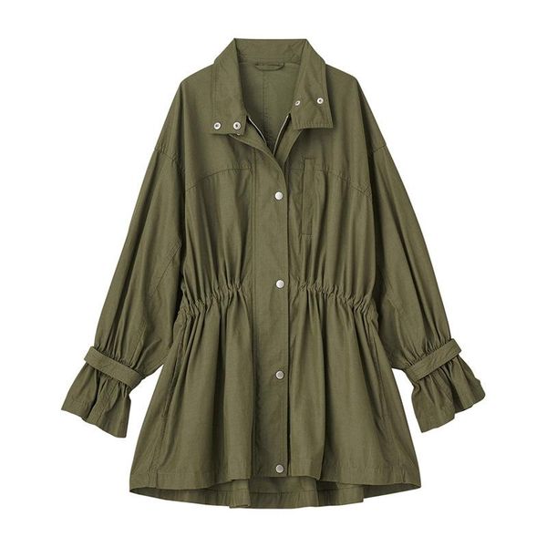 

women's trench coats 2021 spring all-match long sleeve women pleated bandage slim female coat japan fashion casual windbreaker, Tan;black
