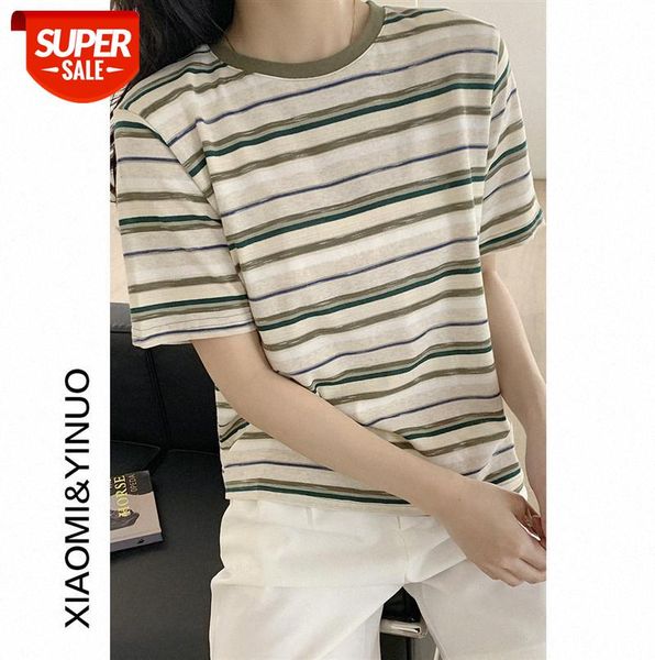 

[ou fan] 7907 striped short-sleeved t-shirt women women's ins korean loose #ex4d, Black;gray