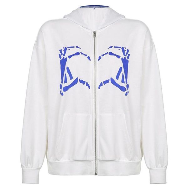 

women's hoodies & sweatshirts p8db women long sleeve jacket skeleton finger heart print zip up sweatshirt, Black