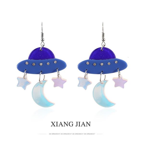 

enjoy ufo flying saucer star moon earrings, Black