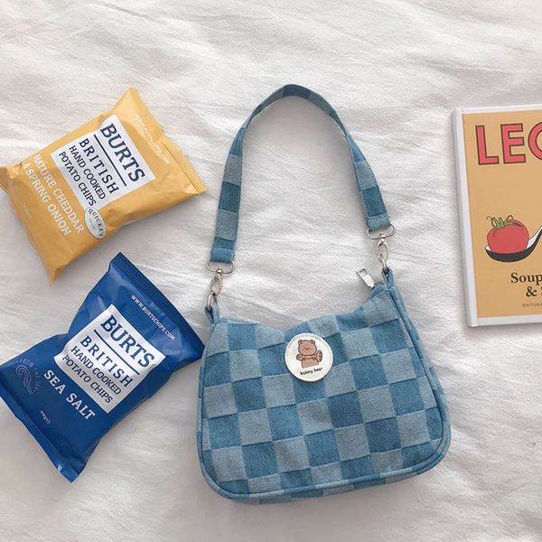 

fashion dign women denim hobos handbags simple plaid ladi shoulder underarm bags small portable female purs phone pouch