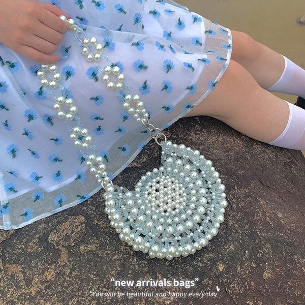 

evening bags sweet round cake pearl diy material bag beaded hand woven female summer single shoulder armpit semi-circular