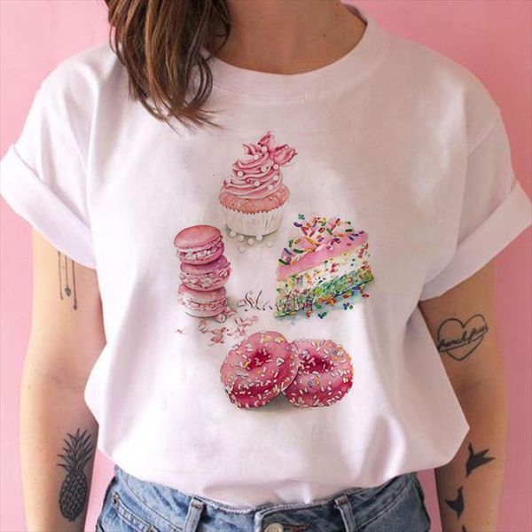 

kawaii style men delicious t shirt breakfast mens cake donuts print streetwear female short sleeve tee, White;black