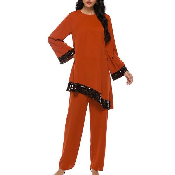 

ethnic clothing muslim set women fashion clothes irregular hem shirt two piece suit turkey musliman plus size, Red