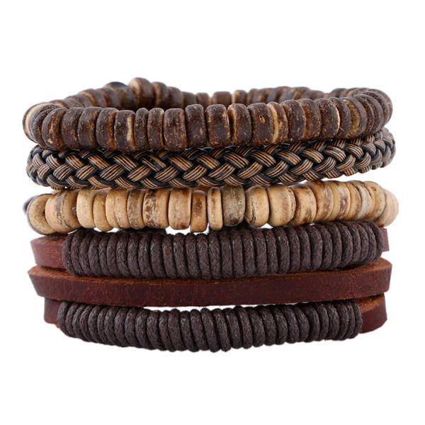 

leather rope handmade braided adjustable multilayer charm bracelets set for men women punk retro bangle fashion jewelry, Golden;silver