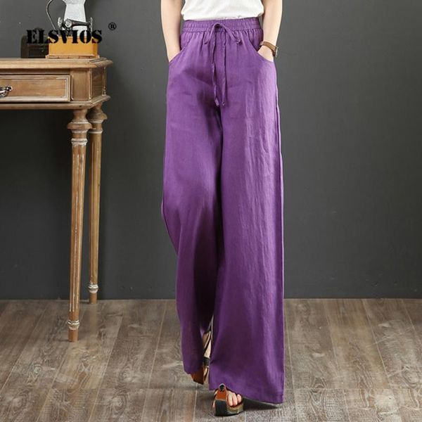 

women linen casual wide-leg pants loose plus size summer 2021 fashion vintage lady solid high waist straight trousers women's & capris, Black;white