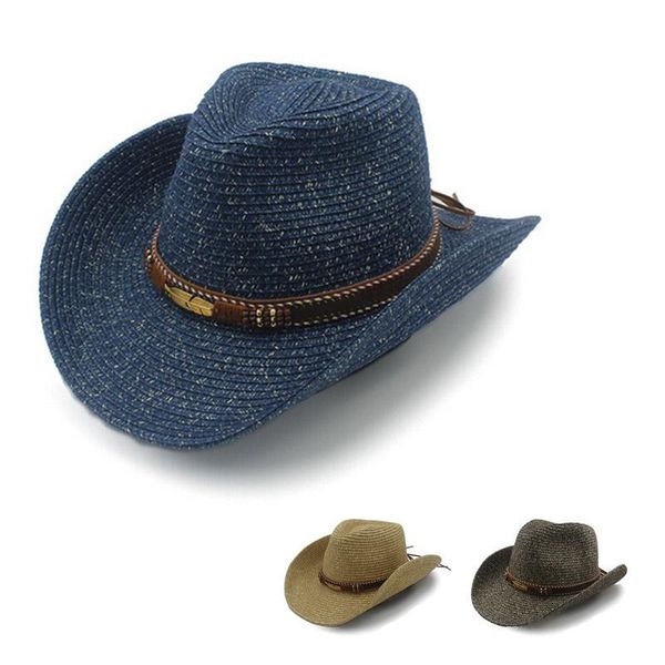 

stingy brim hats fashion 2021 summer floppy straw for men casual vacation travel sun male beach 3colors x3, Blue;gray