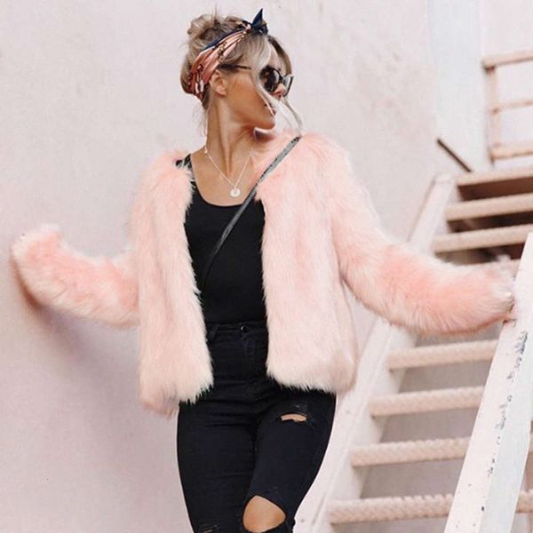 

women's jackets coats winter style wind no collar super warm imitation rabbit hair thick fur short size 4ip3, Black;brown
