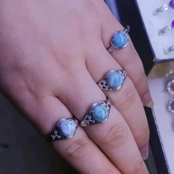 

cluster rings natural larimar stone ring blue woman jewelry fashion anillos mujer ringen bijoux femme attracts eyes alianÃ§a de namoro, Golden;silver